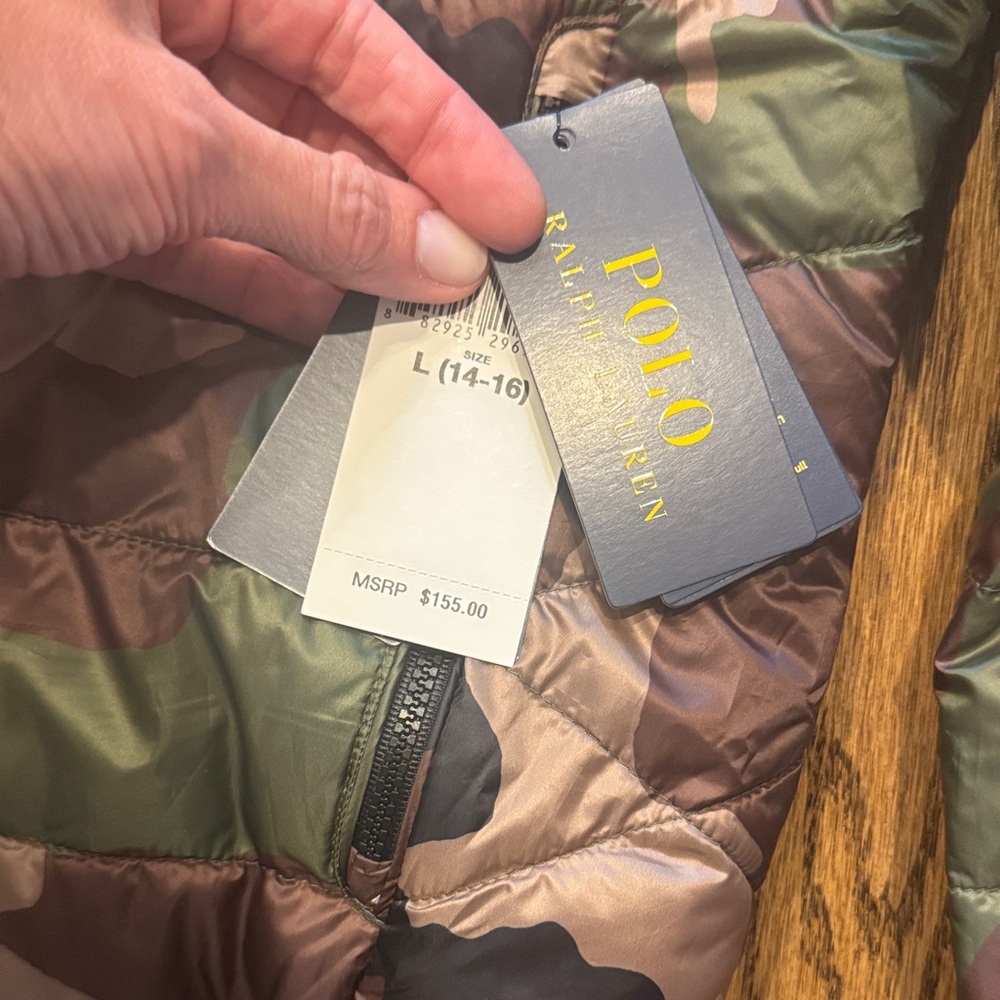 NWT Polo Ralph Lauren Reversible Camouflage/Green Hooded Puffer Jacket - Picture 2 of 9